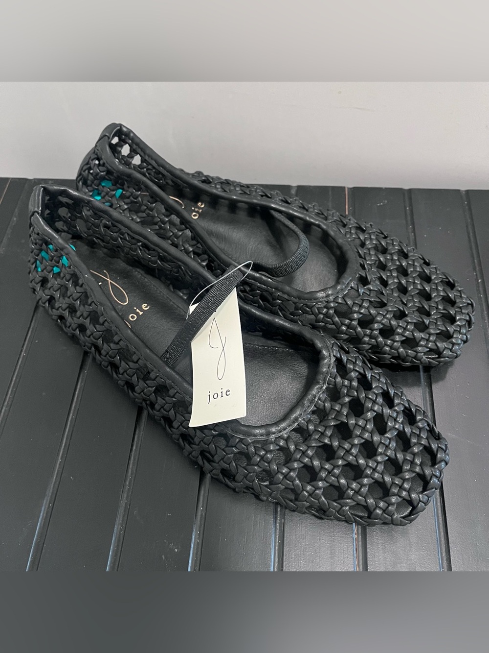 Joie Black Woven Vegan Leather Ballerina Flats elastic band Size 8 NWT New